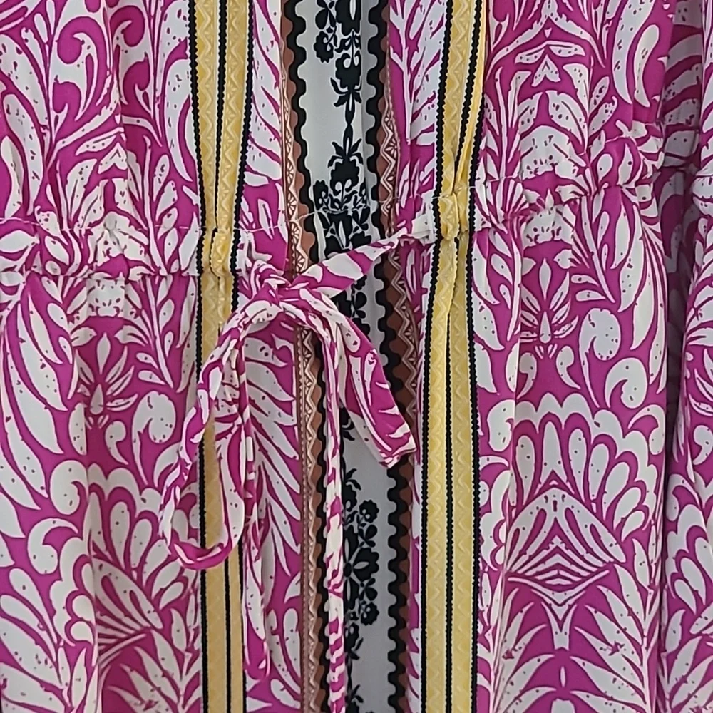 LOFT Pink and Yellow Patterned Sleeveless Dress - Picture 2 of 5